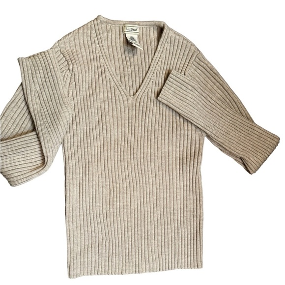 MERINO WOOL L.L. BEAN Women’s WOOLMARK Ribbed Long Sleeve V Neck Sweater Size XS - Picture 6 of 14